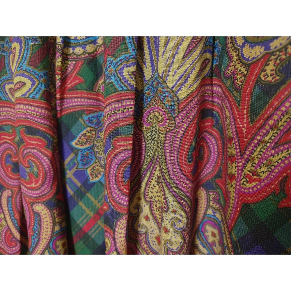 NWOT 80's VTG Separate Issue Jewel Tone Paisley Pleated Rayon Skirt Pockets sz 8 - Picture 4 of 7